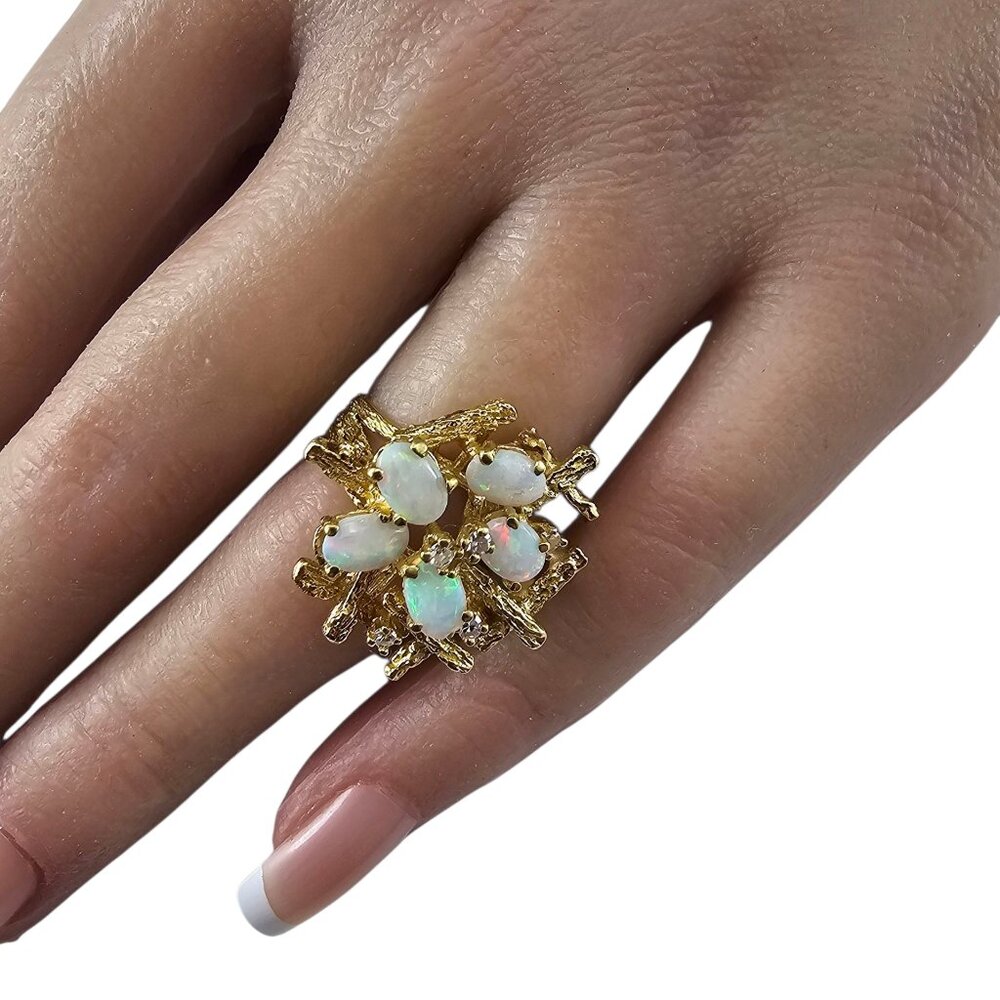 18K Yellow Gold Opal and Diamond Ring Size 5.5 #23551 - Picture 8 of 8